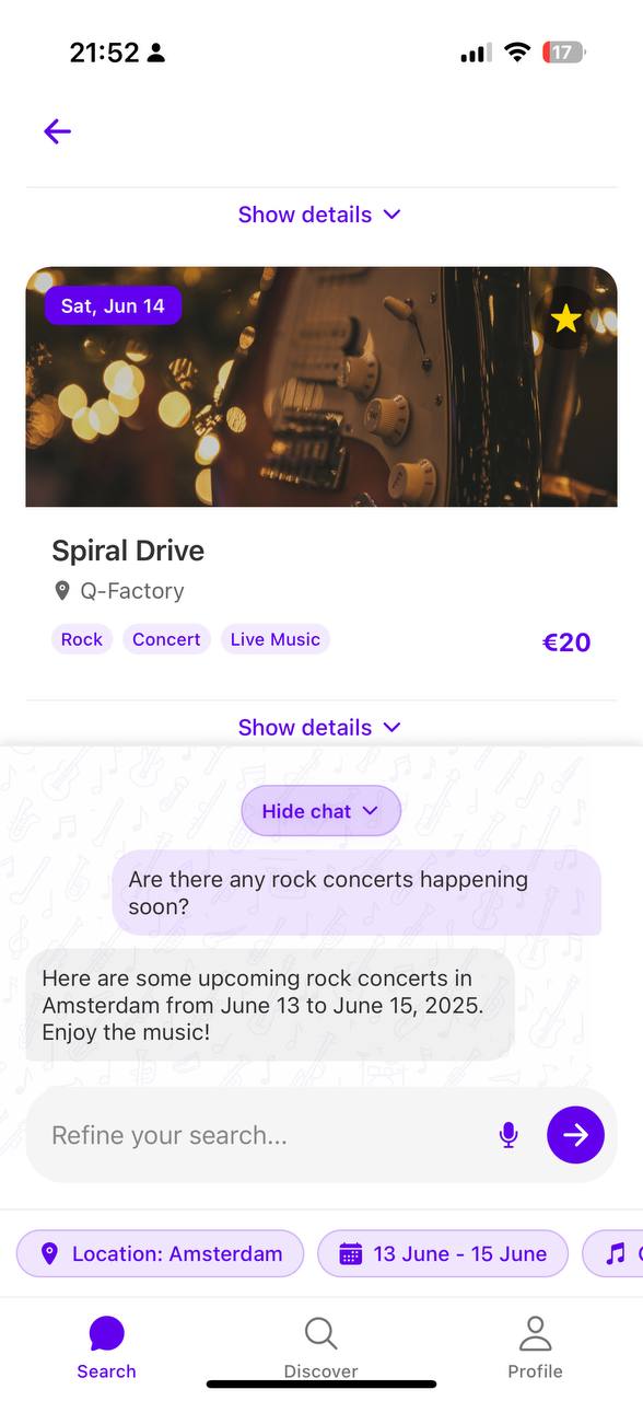 AI Assistant searching for rock concerts